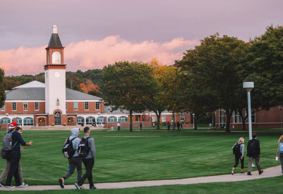 Students walking on the Quinnipiac University quad.